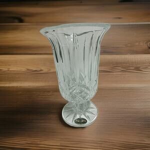 DePlomb Leaded Crystal Footed Vase Cut Glass 7" tall Made in the USA